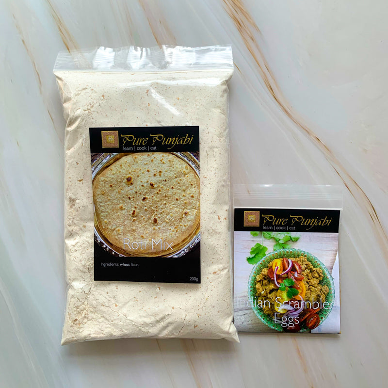 Indian Scrambled Eggs & Paratha dinner kit by Pure Punjabi, Indian egg dishes, Vegetarian, meal kits, curry kits, www.purepunjabi.co.uk, www.indianmealkits.co.uk